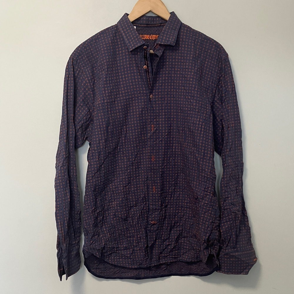 Williams & Kent Men's Navy and Orange Textured Button-Up Shirt